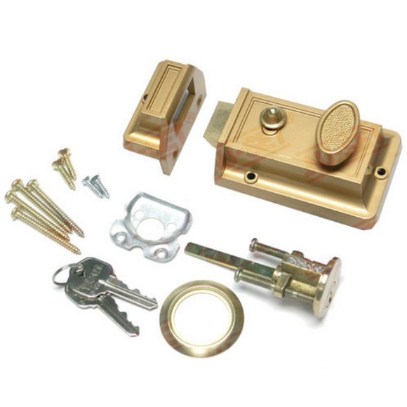 NUSET Kwikset Keyed Spring Night Latch, Holdback Button, Bronze