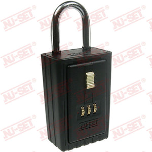 NuSet 3-Alpha Combination Lockbox, Keyed Shackle, Self Scramble