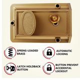 NUSET Kwikset Keyed Spring Night Latch, Holdback Button, Bronze