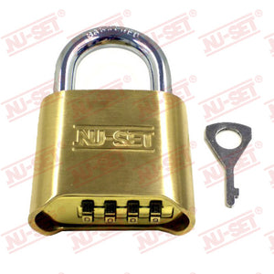 NuSet 2" 50mm 4-Number Combination Padlock, Solid Brass