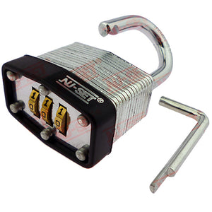 NuSet 1-1/2" 40mm 3-Number Combination Padlock, Laminated Steel