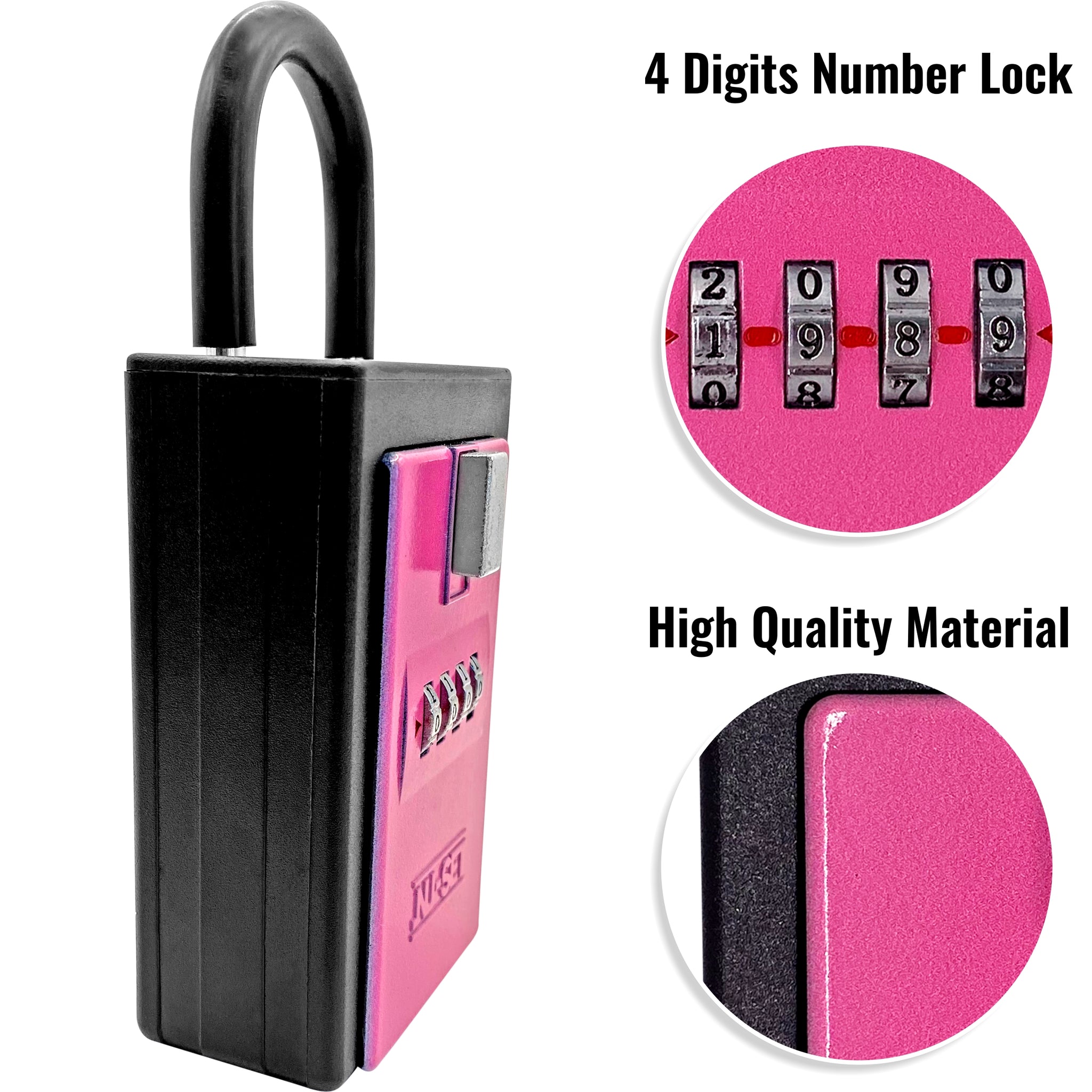 NUSET 4 Digit Number Combination Key Card Storage Lockbox In Pink – NU-SET