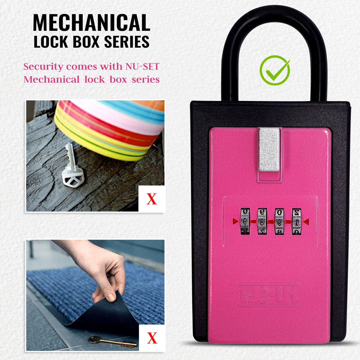 NUSET 4 Digit Number Combination Key Card Storage Lockbox In Pink – NU-SET