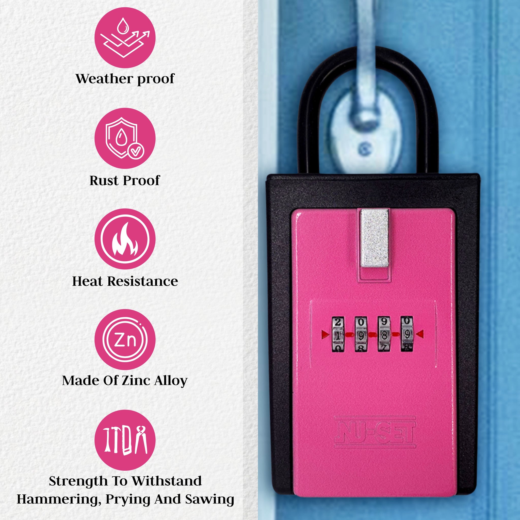 NUSET 4 Digit Number Combination Key Card Storage Lockbox In Pink NU SET