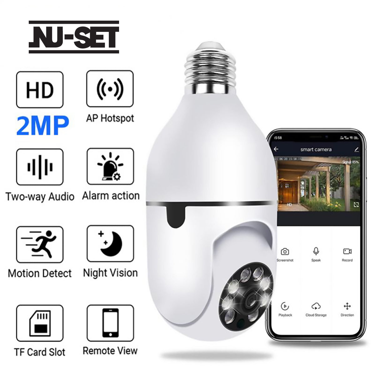 NUSET Smart WiFi Camera, E26 Bulb Security Camera with Pan-Tilt