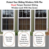 NUSET Tamper Resistant Sliding Window Lock, Hex Screw, White, 1 Pair